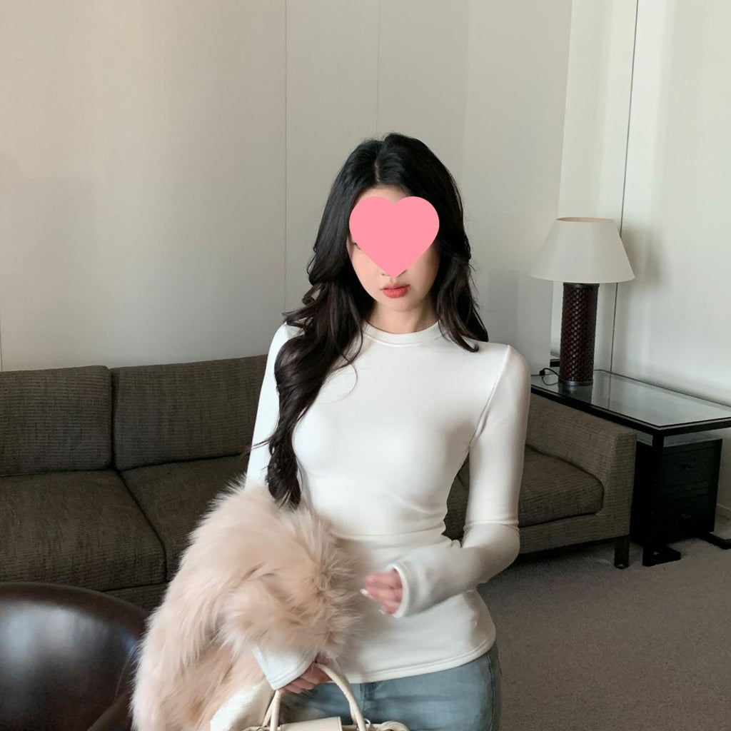 Fleece-Lined Thickened Polar Fleece Autumn Winter Base Shirt Regular Shoulder Round Neck Long Sleeve