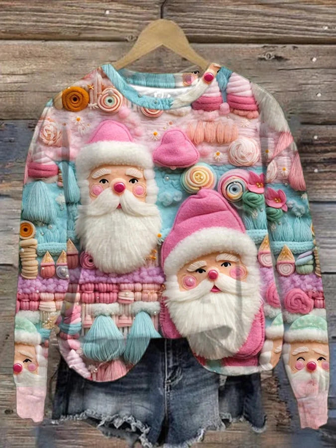 Autumn and Winter Santa Claus Round Neck Sweatshirt Ladies Color3D Printed Unisex Christmas Tops