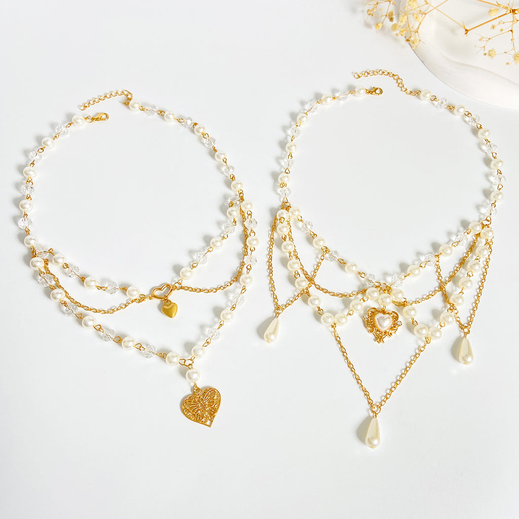 Celebrity Style Jewelry Niche Design Hot Girl Imitation Pearl Tassel Heart Cross Butterfly Versatile Necklace for Women