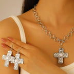 Celebrity Style Decorative Chain Jewelry Personalized Cross Alloy Pendant Necklace  Minimalist Style Clip Simple Internet Celebrity Collarbone Chain for Women