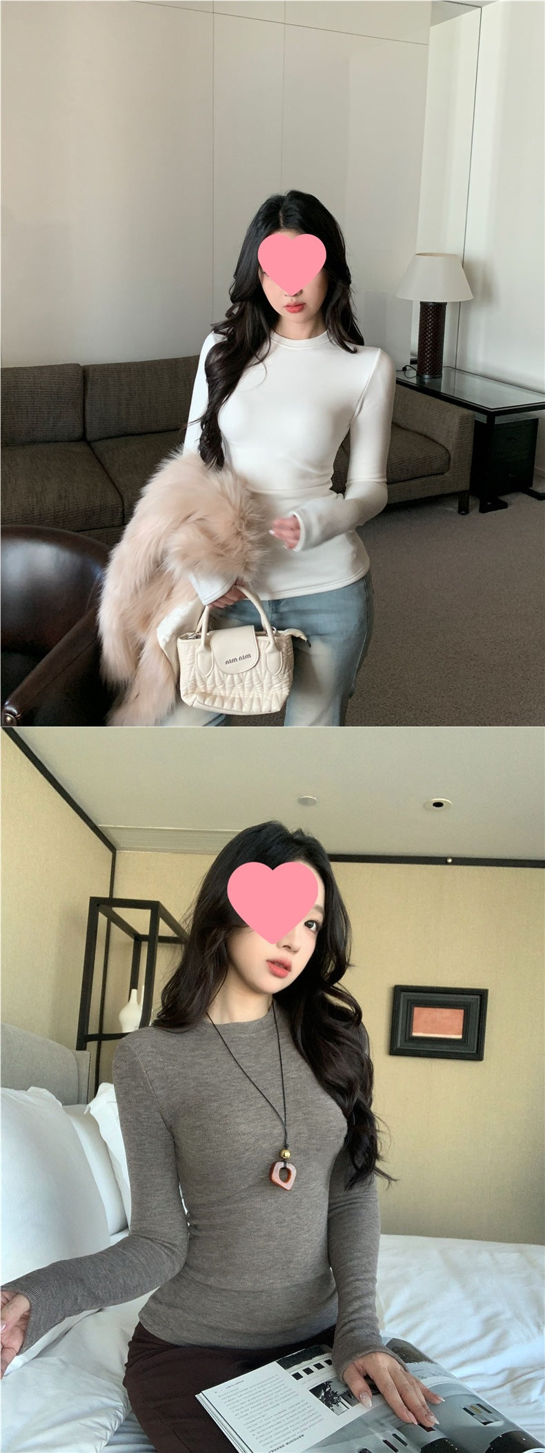 Fleece-Lined Thickened Polar Fleece Autumn Winter Base Shirt Regular Shoulder Round Neck Long Sleeve