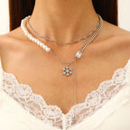 Celebrity Style Jewelry Niche Design Hot Girl Imitation Pearl Tassel Heart Cross Butterfly Versatile Necklace for Women