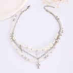 Celebrity Style Jewelry Niche Design Hot Girl Imitation Pearl Tassel Heart Cross Butterfly Versatile Necklace for Women