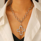 Celebrity Style Decorative Chain Jewelry Personalized Cross Alloy Pendant Necklace  Minimalist Style Clip Simple Internet Celebrity Collarbone Chain for Women