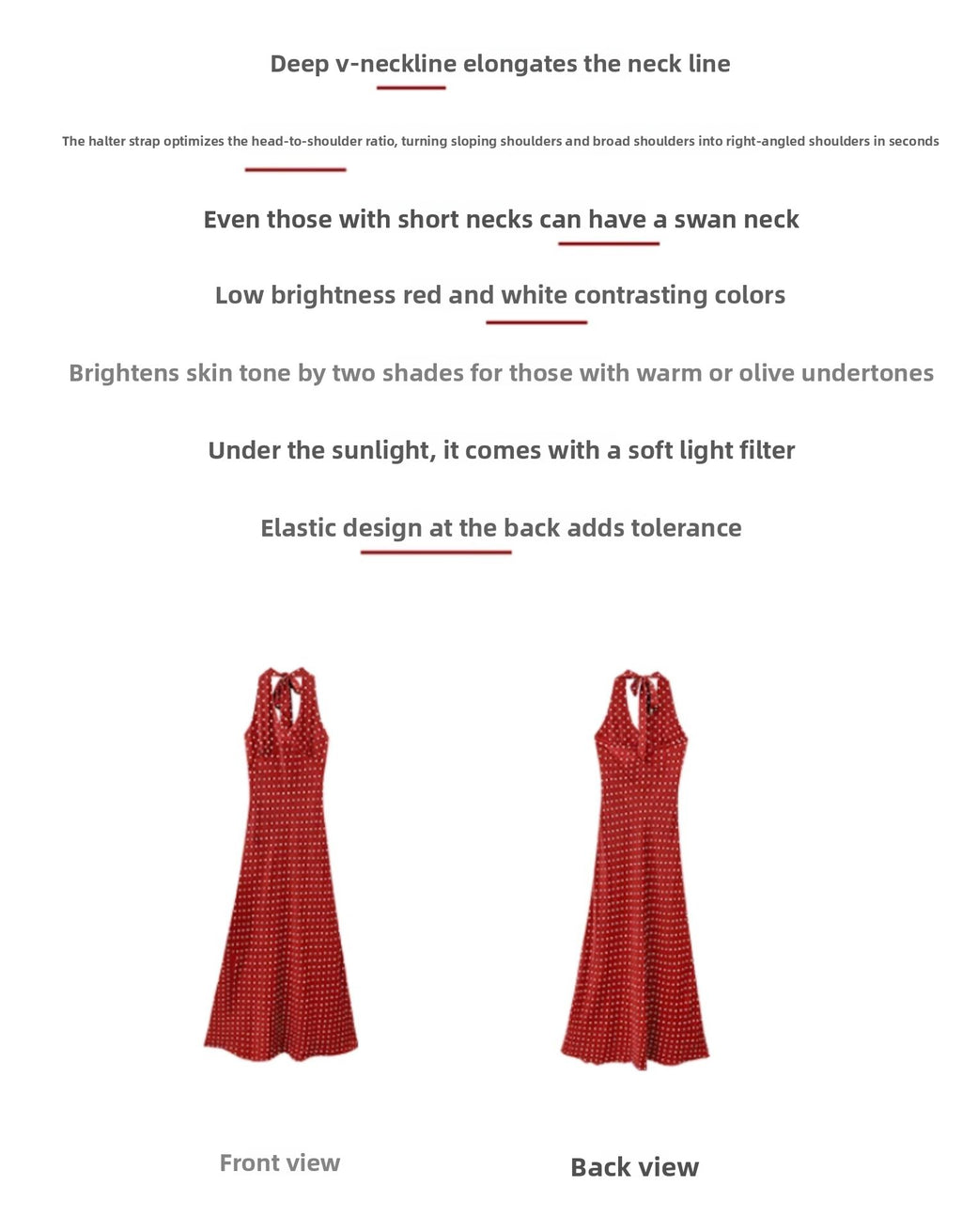 Star Custom Celebrity Design2025Spring and Summer French Retro Sweetheart V Red Polka Dot Halter Neck Dress for Women, Backless Tie Strap Vest Long Dress