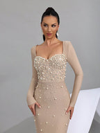 Star Custom Autumn New Beaded Diamond Tight Luxury Long Dress Bandage Dress Women Long Sleeve Elegant Evening Party Gown