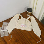 Korean Style Sweet Cute Cat Ear Knitted Hat for Women, Autumn and Winter Warm Ear Protection with Letter Patch, Versatile Knit Hat