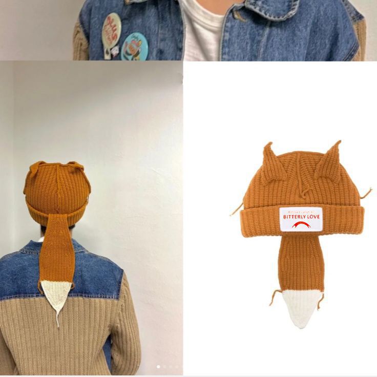 Korean Style Sweet Cute Cat Ear Knitted Hat for Women, Autumn and Winter Warm Ear Protection with Letter Patch, Versatile Knit Hat