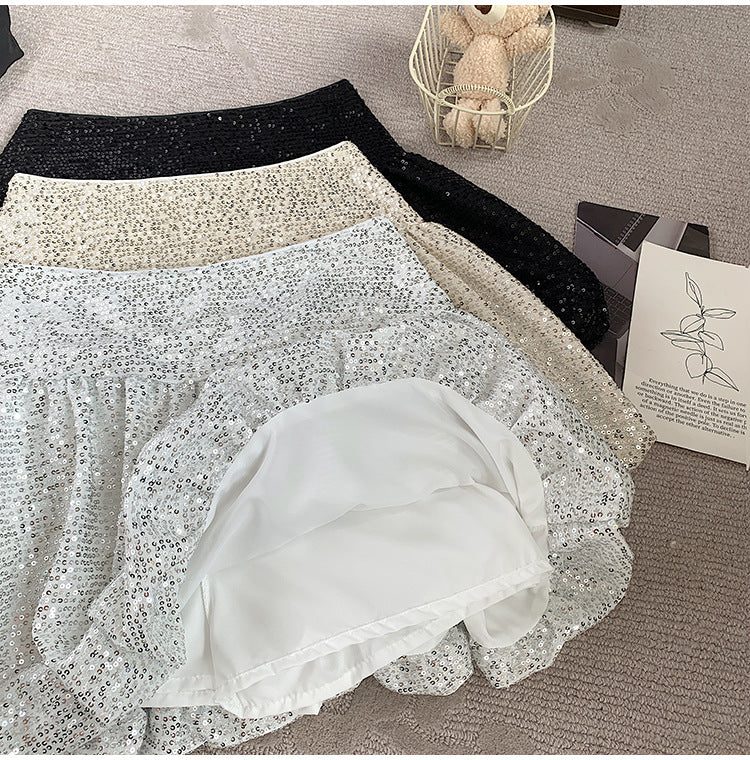 "Traitor" MV Vibe Sequin Skirt - Cream Coquette Mini