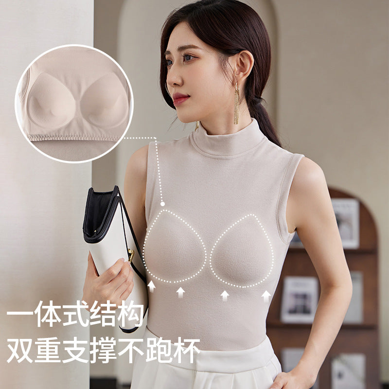 Slim Fit Half Turtleneck Vest Versatile for Autumn and Winter8811Slimming Solid Color Fashion Black Sleeveless Vest for Women