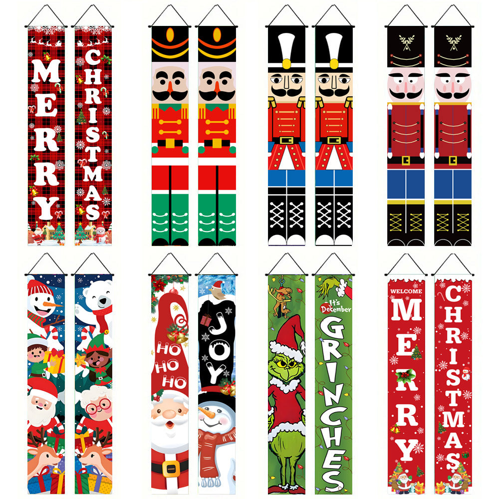 2026New Year Christmas Couplets Santa Claus Soldier Outdoor Decoration Door Curtain Hanging Flag Outdoor European and American