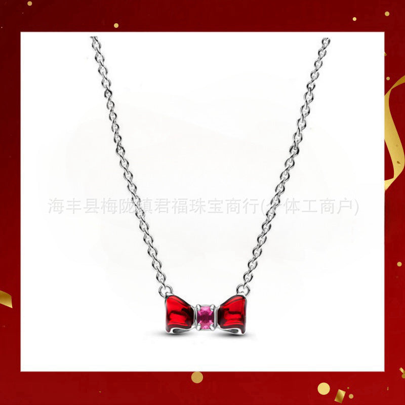 Panjia Silver Plated Hot Selling Product Bow Necklace Ear Stud Ring Bracelet4Set Gift Set Women's All-Matching