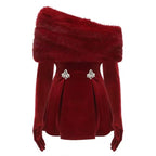 Celebrity Custom High-End Fur Single-Piece Strapless Velvet Dress with Gloves and Fur Shawl European Style Evening Elegant Look