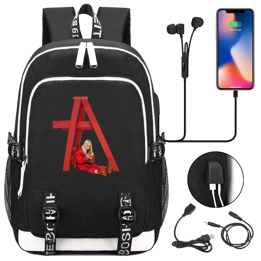 Celebrity Style Trend Billie Teenage Primary and Secondary School Students Schoolbag USB Men's and Women's Casual Backpack