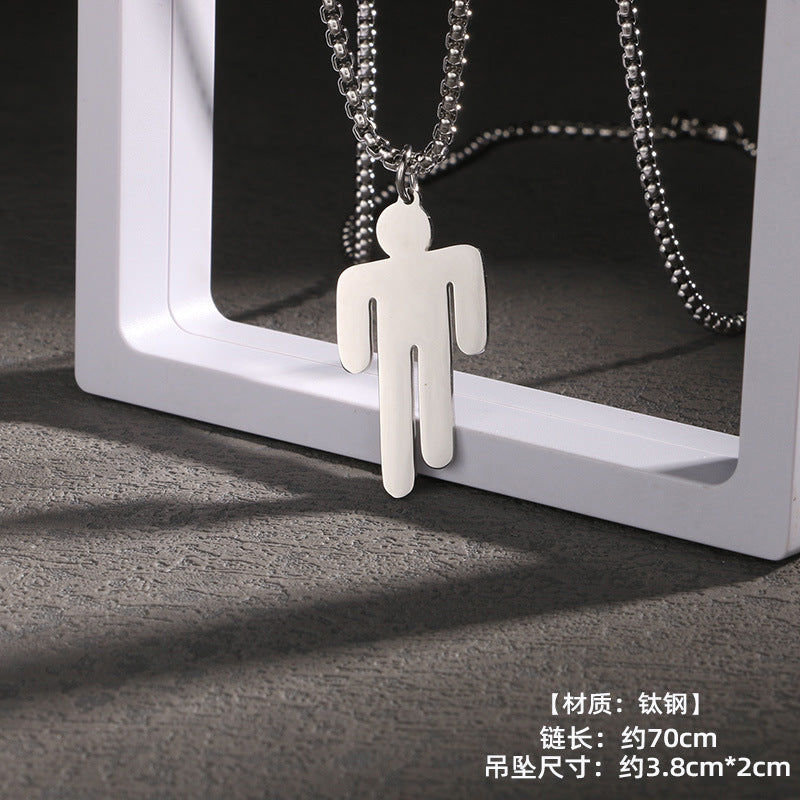 Celebrity Style Hip-Hop Fashion Billie Trendy Titanium Steel Pendant Necklace for Men and Women, Same Style as Influencers