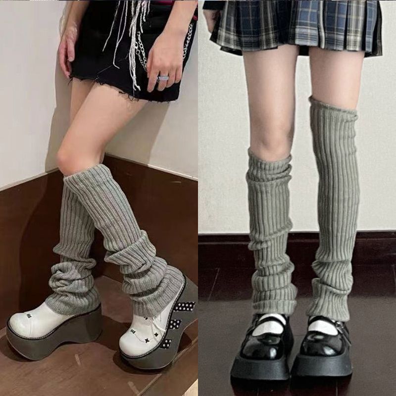 White Knitted Sock Covers Autumn Winter Warm Mid-Calf Socks y2k Harajuku Style Hot Girl Japanese Style jk College Style Slouch Socks for Women.