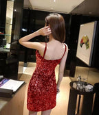 Sequin Strap Dress Little Black Dress Nightclub Black Slimming Sexy Disco Women's Short Dress Party Gathering Dress
