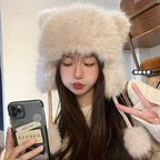 Little Bear Ear Protection Hat for Women, Autumn and Winter Warmth, Thickened with Fleece2025New Plush Cute Lei Feng Hat