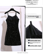 Sequin Strap Dress Little Black Dress Nightclub Black Slimming Sexy Disco Women's Short Dress Party Gathering Dress