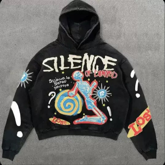 Harajuku Fashion Retro Skull Print Hoodie y2k Streetwear Hoodie for Couples