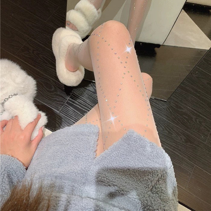"Teenage Dream" Star Rhinestone Tights - Sheer Sparkle Mesh