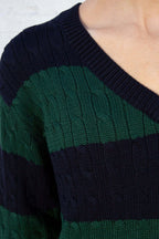 "Library Crush" Oversized Cable Knit - Preppy Striped Pullover